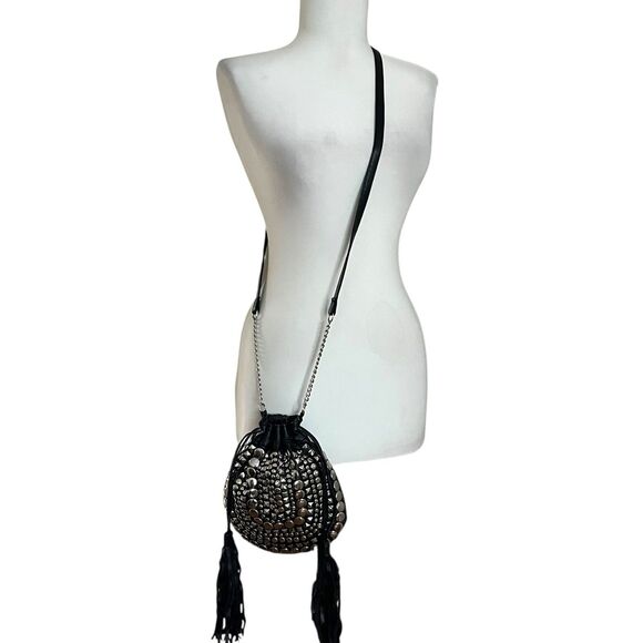 Studded Tassel Crossbody Bag Faux Leather Boho Indie Western Grunge Festival - Picture 3 of 11